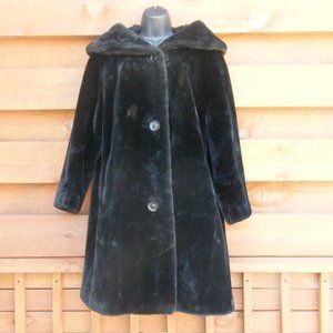 Black Faux Fur Coat with Collar